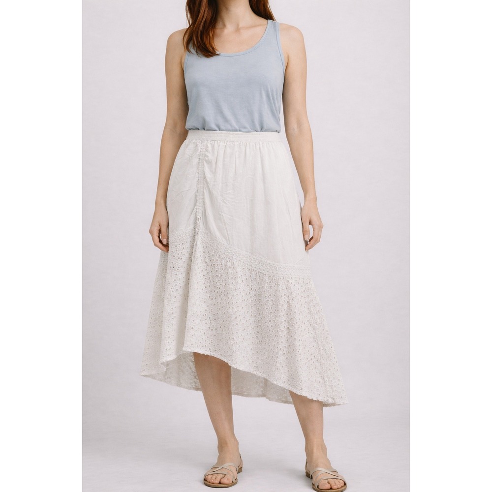 White Lace Cotton Eyelet Maxi‎ Skirt XL Boho Festival Western Prairie Cowgirl